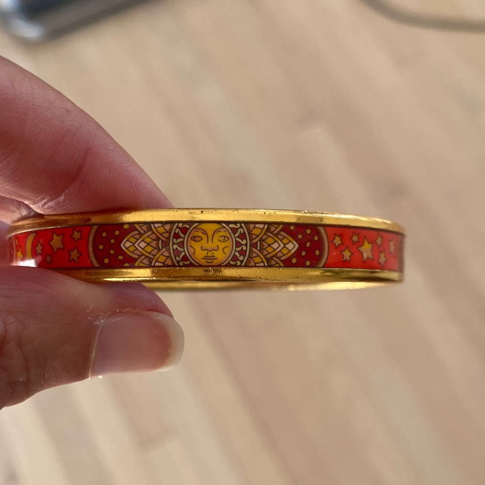 Hermes Sun and Stars Red and Gold Bangle